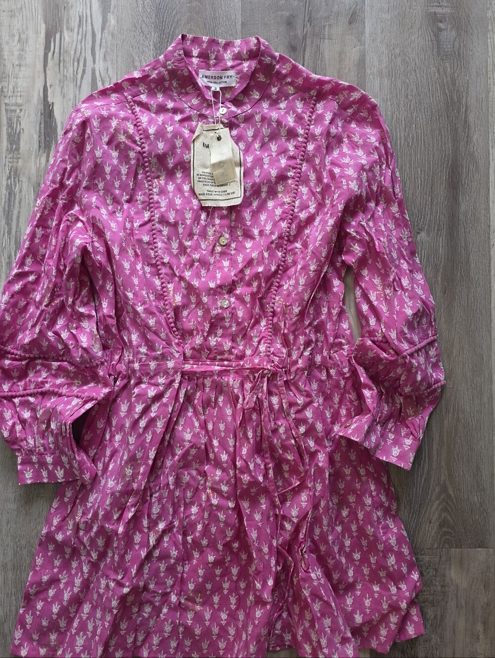 NWT Emerson Fry India Collection Pink Printed Organic Cotton Mini Dress Size S